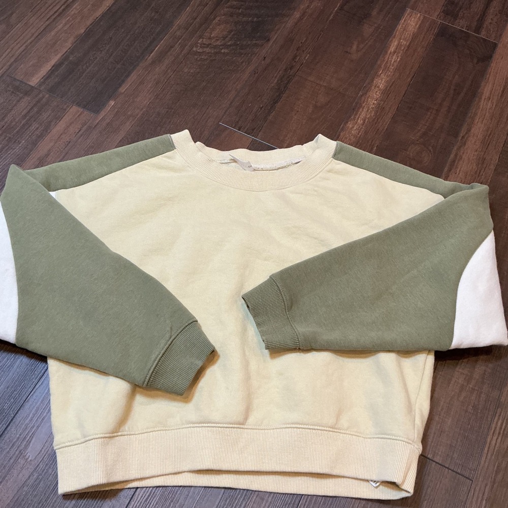 Daily Practice Anthropologie Colorblock Sweatshirt Cream Green White Large L